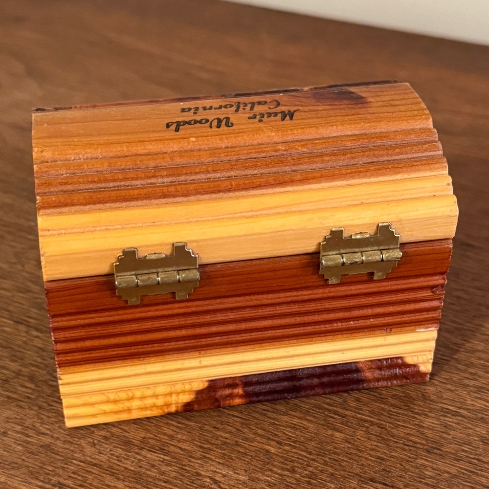 Vintage Carved Cedar Wood Hinged Mini Trinket Souvenir Chest Mid-century Modern